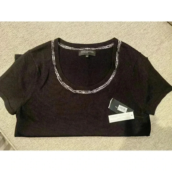 NWT JONES NEW YORK COLLECTION SZ L Rayon/Nylon Pretty Black Pullover Sweater - Picture 7 of 7